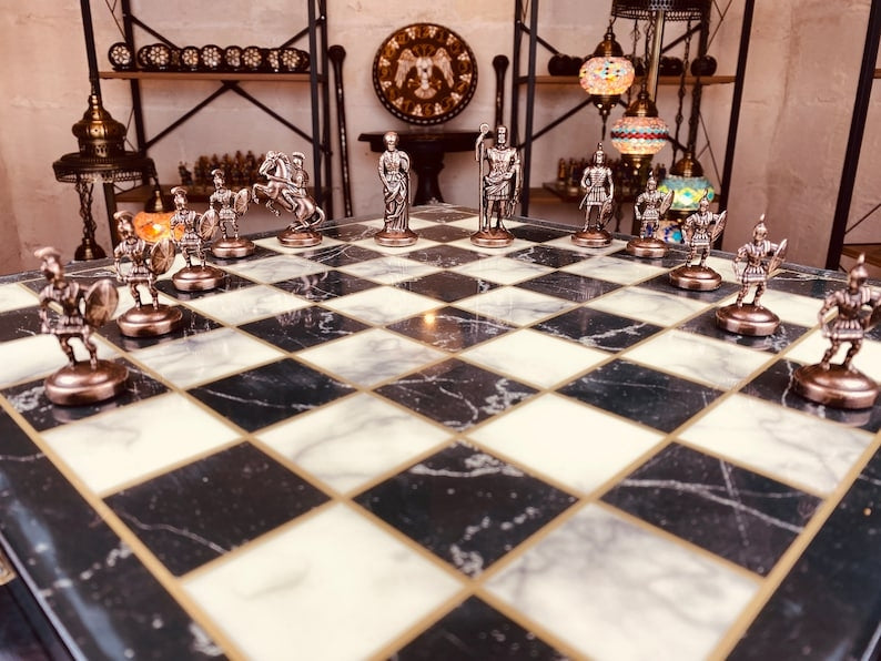 Luxury Chess Sets Roman Antique Chess Pieces Marble Wood Chess Board Image 7