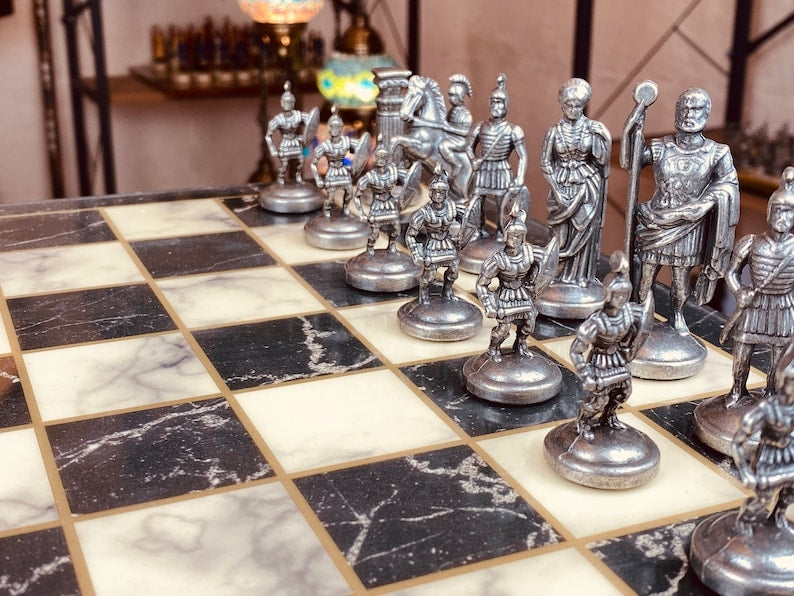 Luxury Chess Sets Roman Antique Chess Pieces Marble Wood Chess Board Image 8