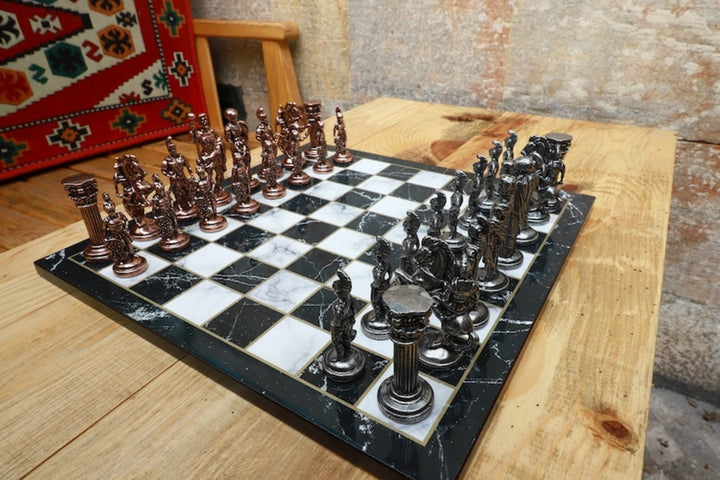 Luxury Chess Sets Roman Antique Chessmen Marble Wood Chess Board Image 6