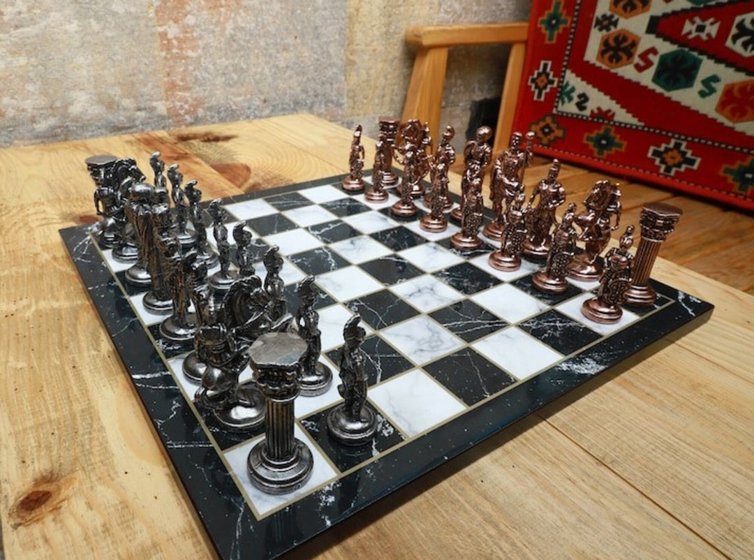 Luxury Chess Sets Roman Antique Chessmen Marble Wood Chess Board Image 7