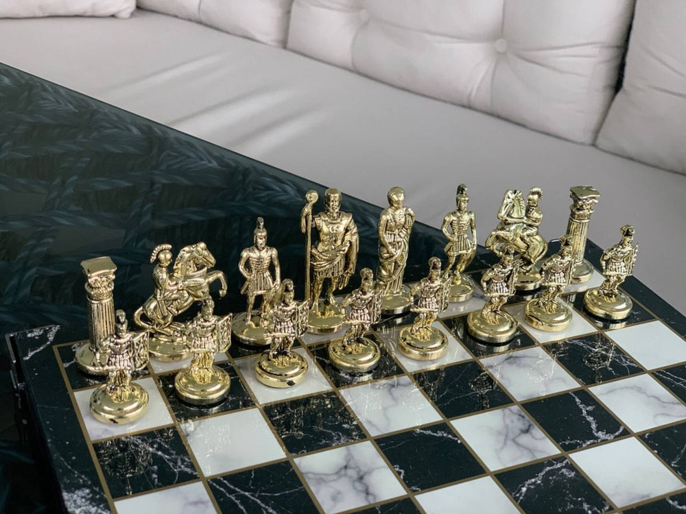 Decorative Chess Set Roman Gladiator Chess Pieces Handmade Wooden Chess Board Image 2