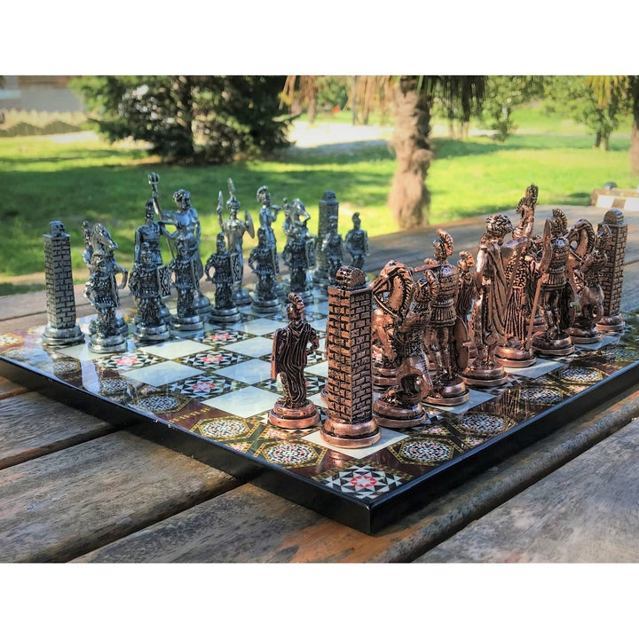 Luxury Chess Set Mythology Antique Chess Pieces Handmade Wood Chess Board Image 1