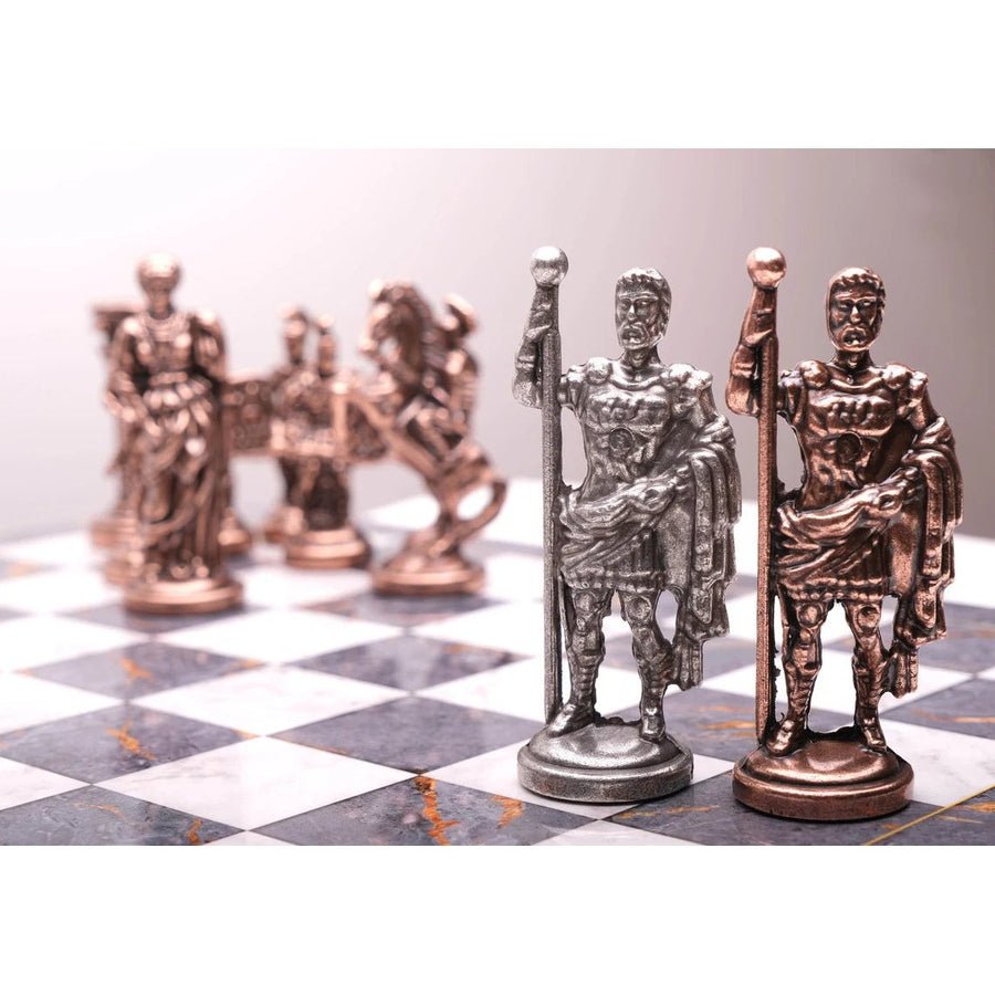 Luxury Chess Set Roman Antique Chessmen Marble Wooden Chess Board Image 1