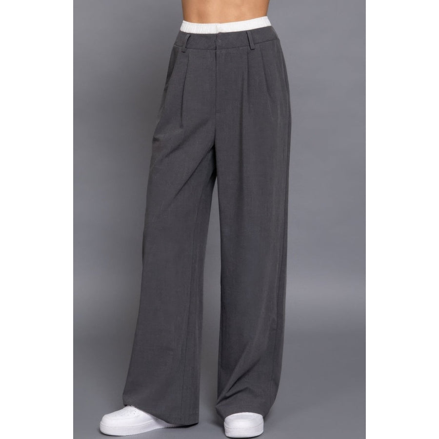 Contrast Waist Boxer Straight Long Pants Image 1