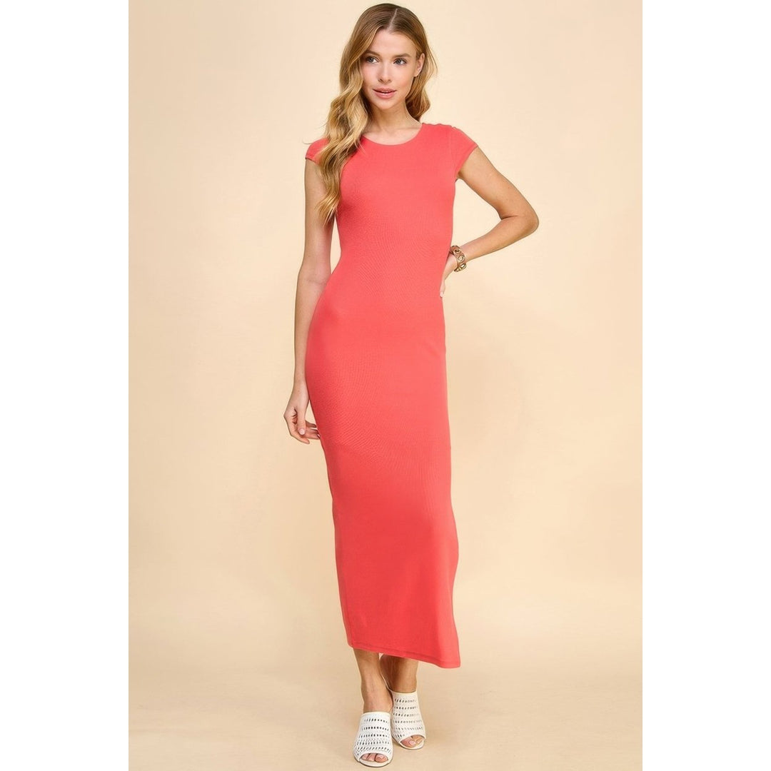 Crew Neck Cap Sleeve Rib W/ Lining Maxi Dress Image 1