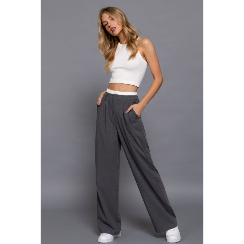 Contrast Waist Boxer Straight Long Pants Image 2