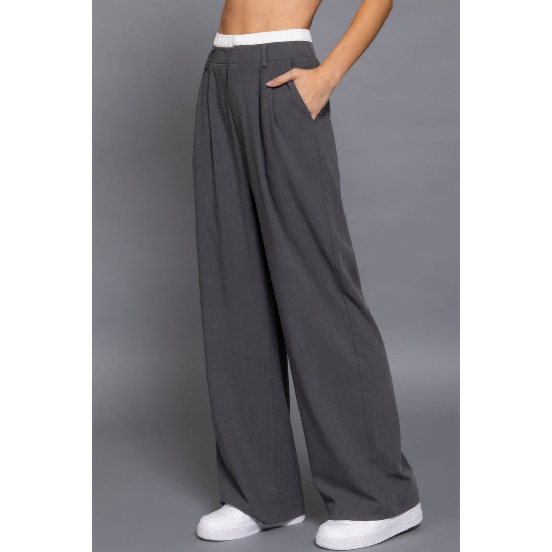 Contrast Waist Boxer Straight Long Pants Image 3