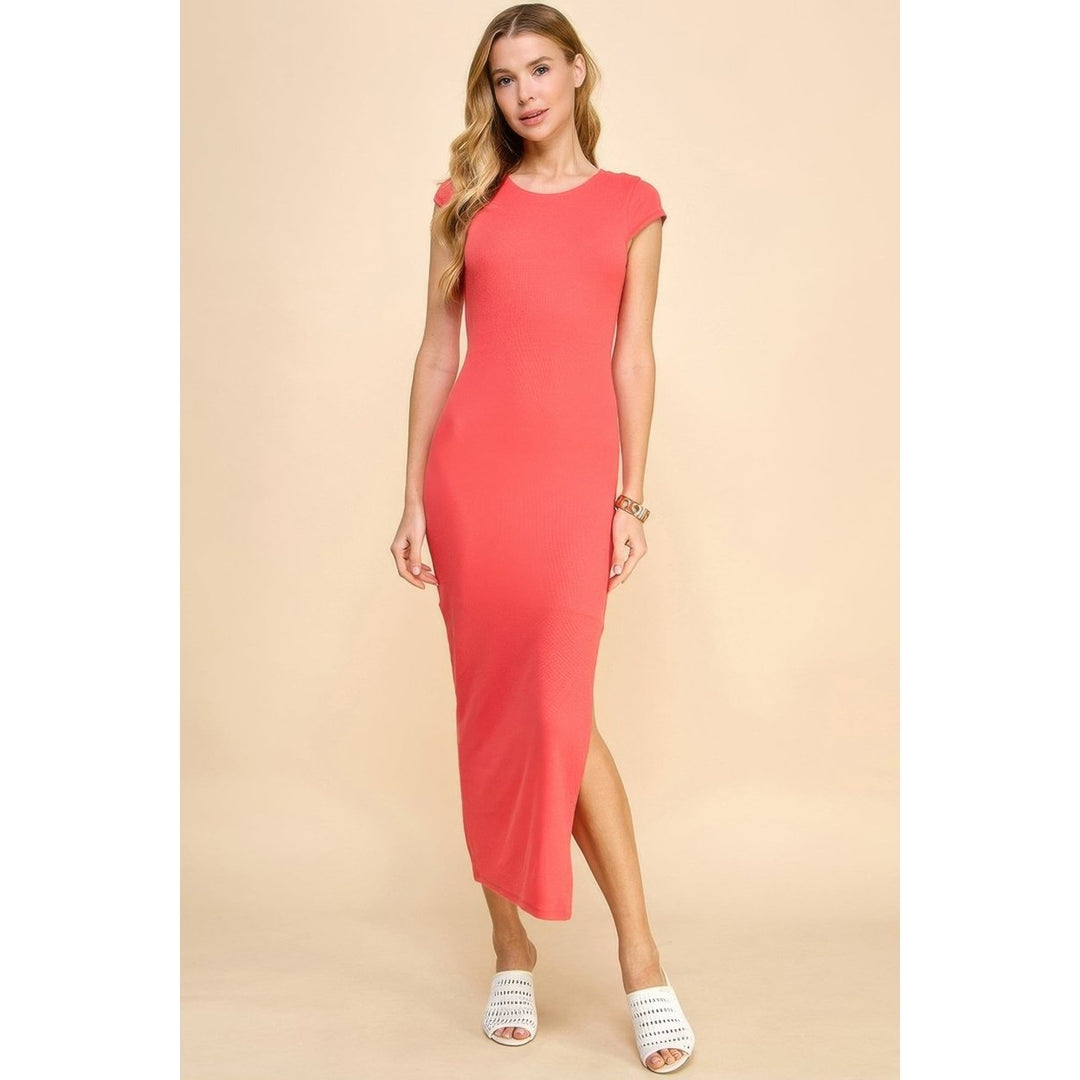 Crew Neck Cap Sleeve Rib W/ Lining Maxi Dress Image 2