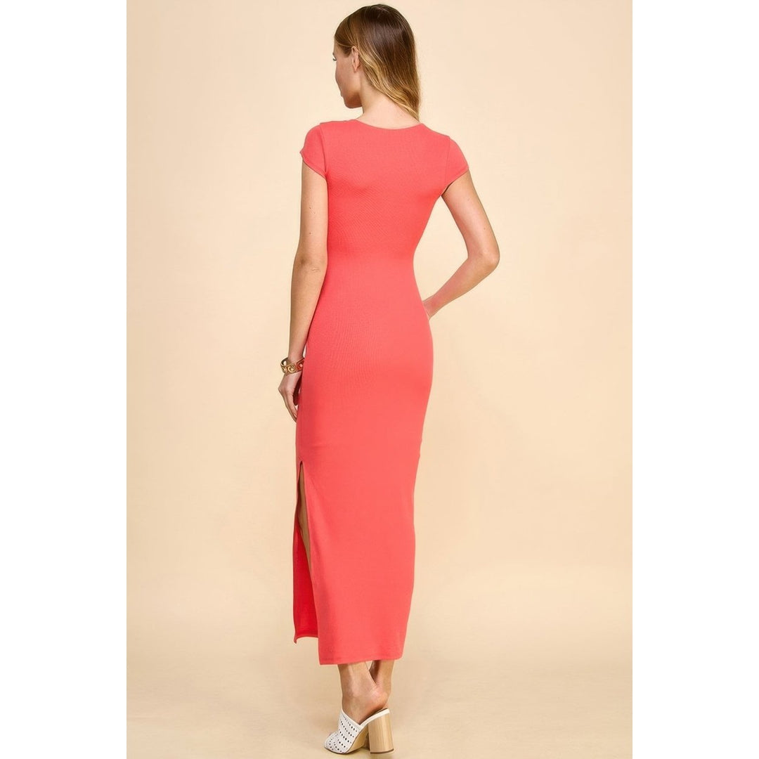 Crew Neck Cap Sleeve Rib W/ Lining Maxi Dress Image 3