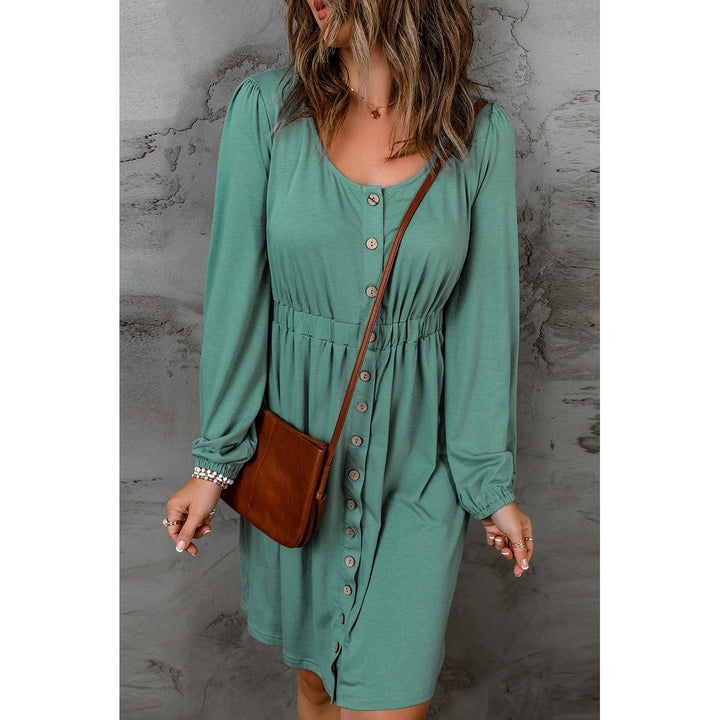 Julianna Button Up High Waist Long Sleeve Dress Image 12