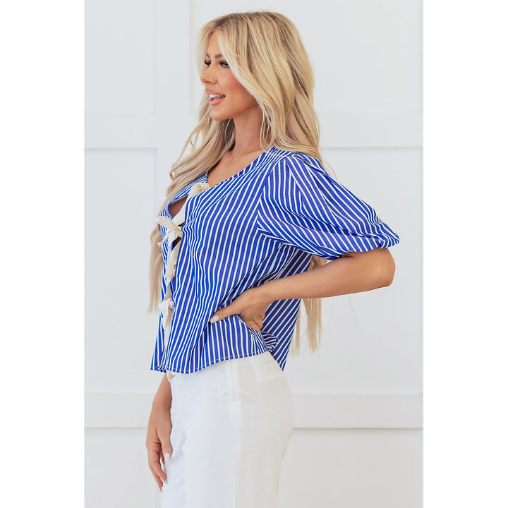 Dream Stripe Tied Front Blouse Image 3