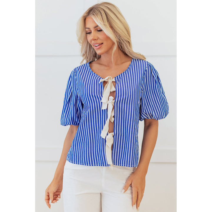 Dream Stripe Tied Front Blouse Image 6