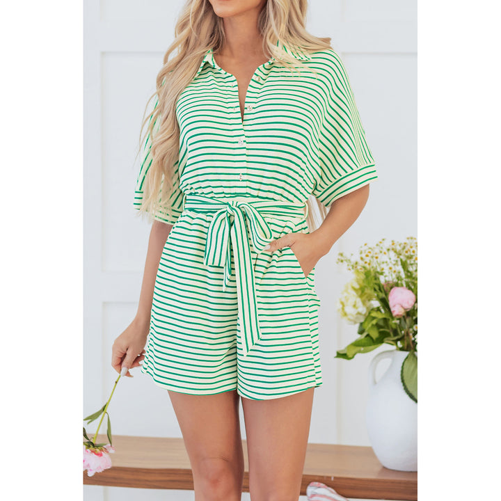 Annabelle Stripe Buttoned and Tie Romper Image 8