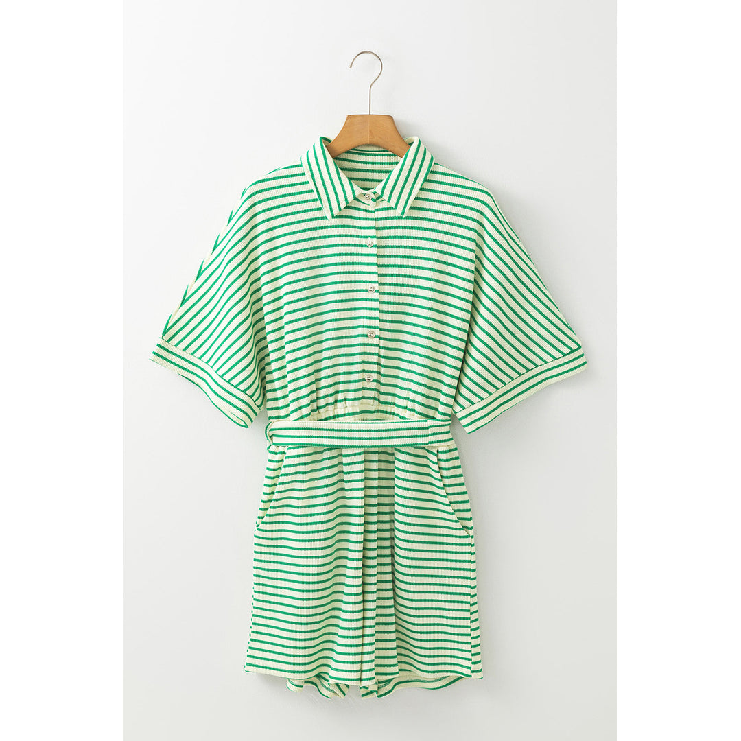 Annabelle Stripe Buttoned and Tie Romper Image 9