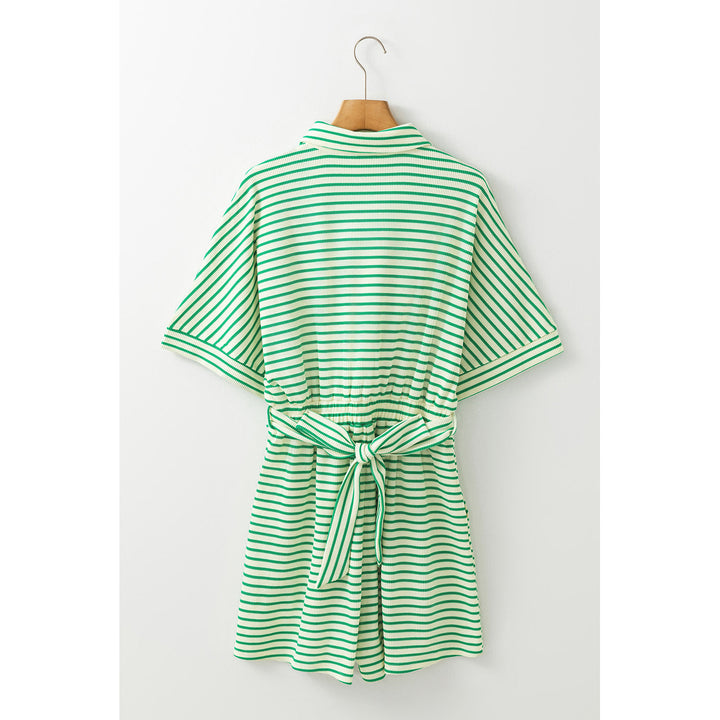 Annabelle Stripe Buttoned and Tie Romper Image 10