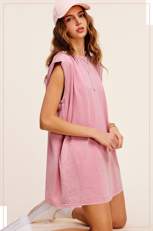 Mineral Washed Sleeveless Dress with Side Pockets Image 3