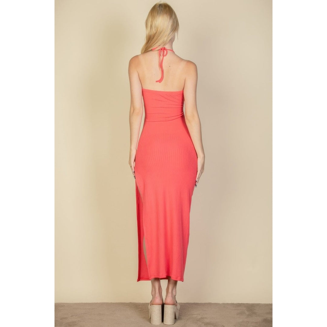 Ribbed Cut Out Front Side Slit Maxi Dress Image 6