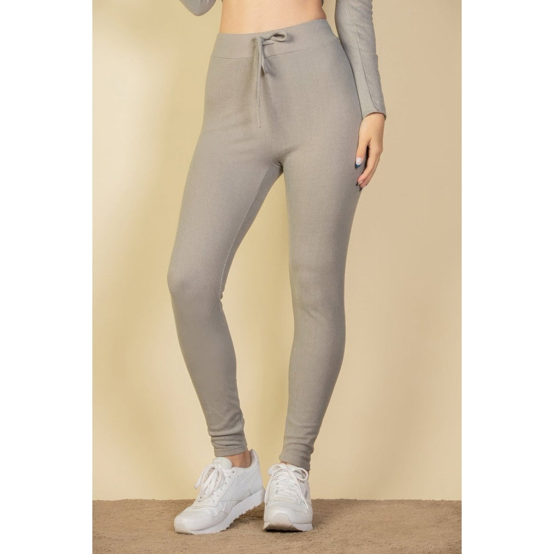 Tie-Front Ribbed Lounge Leggings Image 4