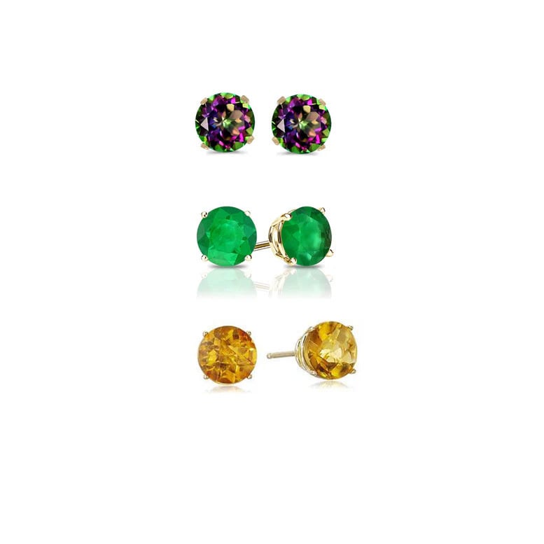 Paris Jewelry 18k Yellow Gold 2Ct Created Mystic Topaz Emerald and Citrine 3 Pairs Round Stud Earrings Plated Image 1