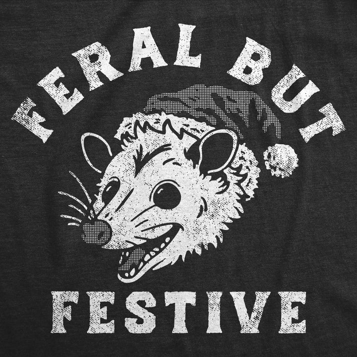 Womens Funny T Shirts Feral But Festive Sarcastic Christmas Possum Graphic Tee For Ladies Image 2