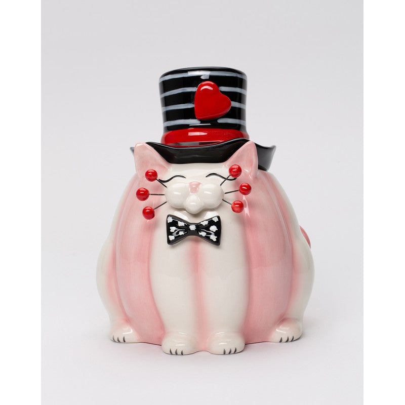 Ceramic Valentine Cat Candy Jar 5 1/4" Romantic Decor Image 2