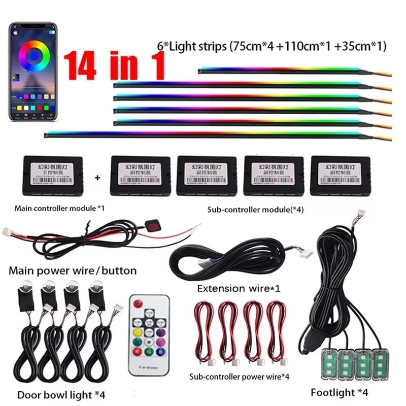 Car Ambient Lights RGB 213 Color LED Interior Symphony Remote Atmosphere Lamp Kit Image 9