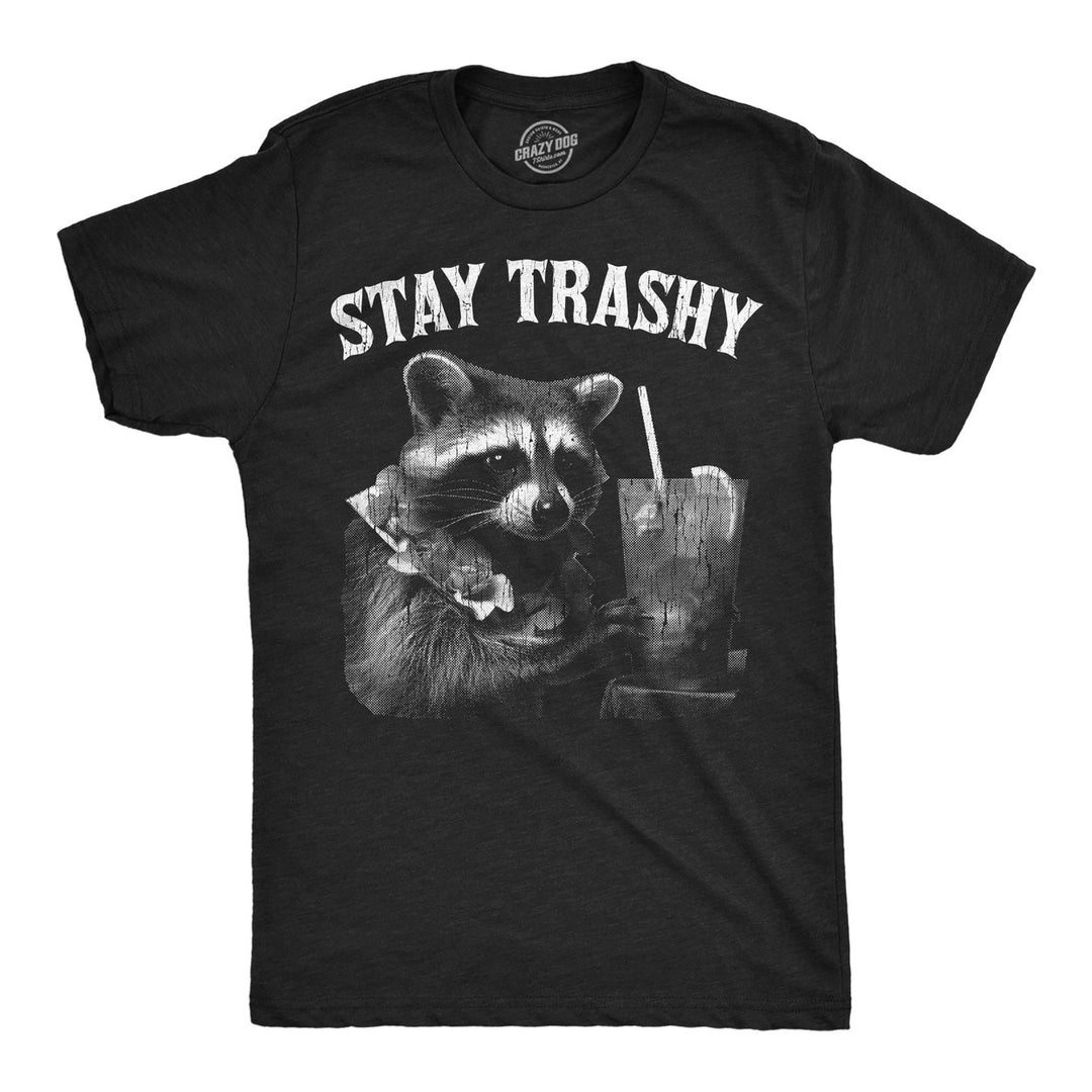 Mens Funny T Shirts Stay Trashy Sarcastic Raccoon Graphic Novelty Partying Tee For Men Image 1