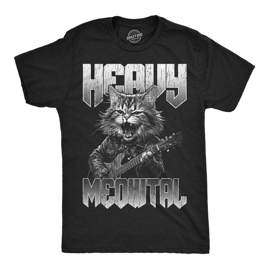 Mens Funny T Shirts Heavy Meowtal Sarcastic Kitten Graphic Novelty Metal Music Tee For Men Image 1