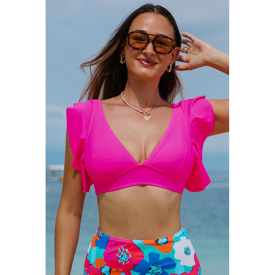 Lauren Ruffled V Neck Swim Top Image 1