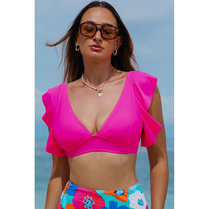 Lauren Ruffled V Neck Swim Top Image 3