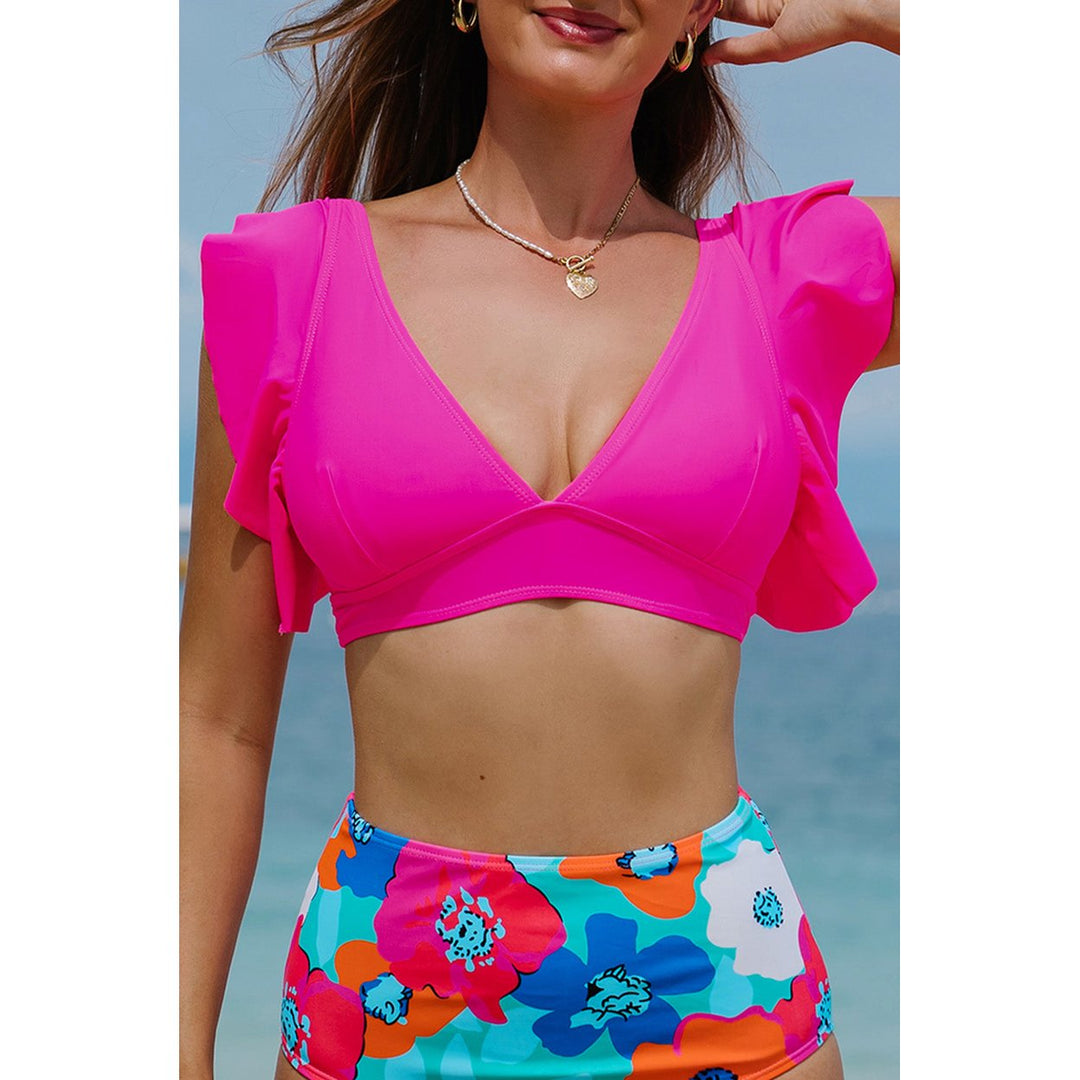 Lauren Ruffled V Neck Swim Top Image 4