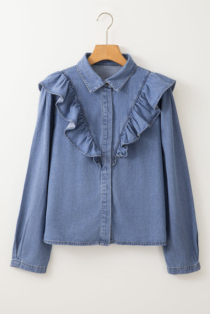 Trinity Denim Ruffled Casual Top Image 9