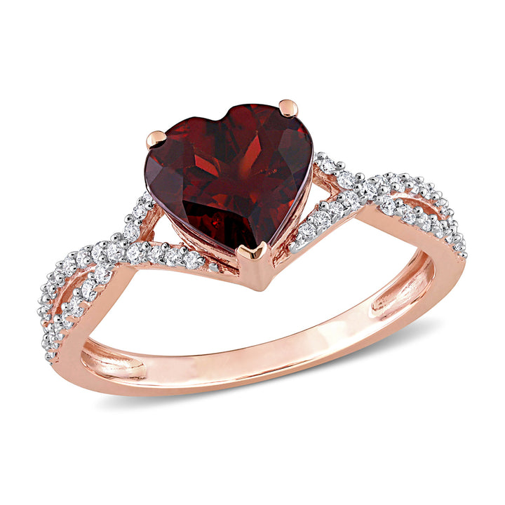 1.95 Carat (ctw) Garnet Heart Promise Ring in 14K Rose Pink Gold with Diamonds Image 1