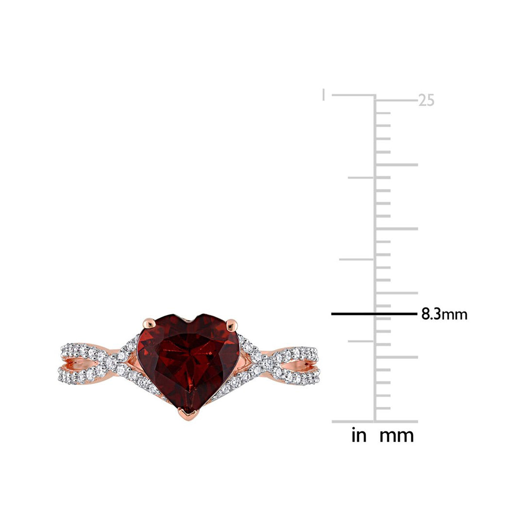 1.95 Carat (ctw) Garnet Heart Promise Ring in 14K Rose Pink Gold with Diamonds Image 3