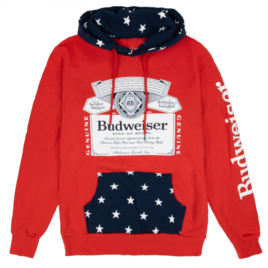 Budweiser Bottle Label and Patriotic Stars Hoodie Image 1