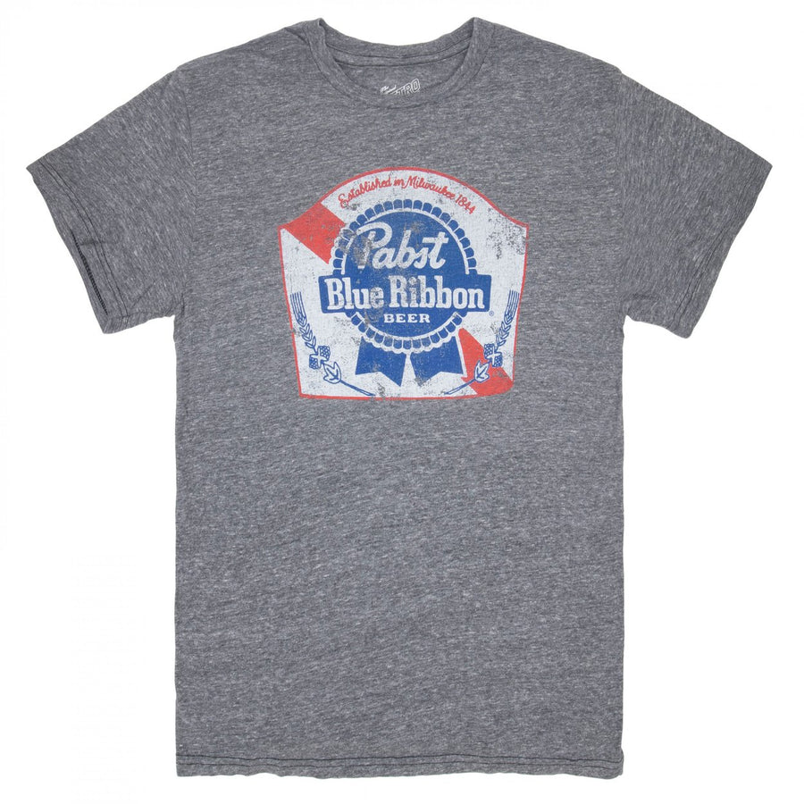 Pabst Blue Ribbon Classic Logo Grey Tee Shirt Image 1