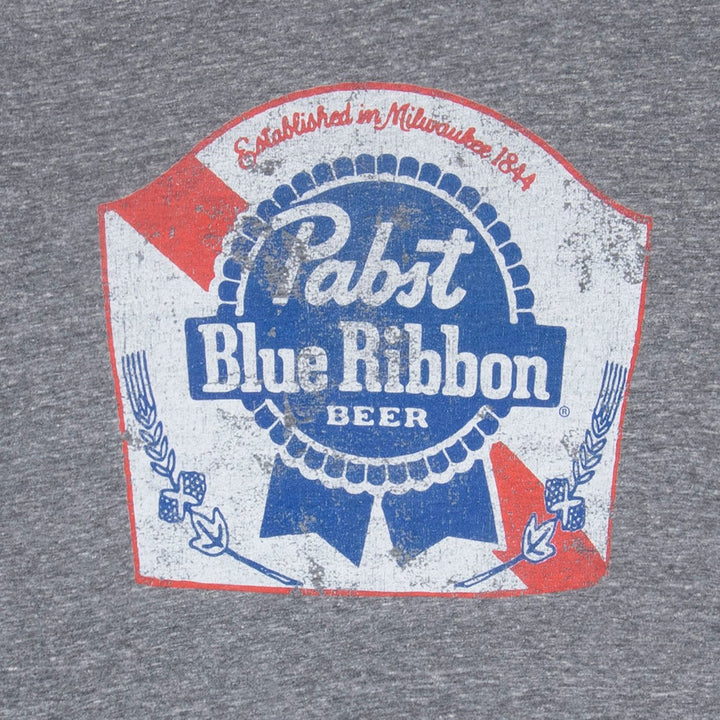 Pabst Blue Ribbon Classic Logo Grey Tee Shirt Image 2