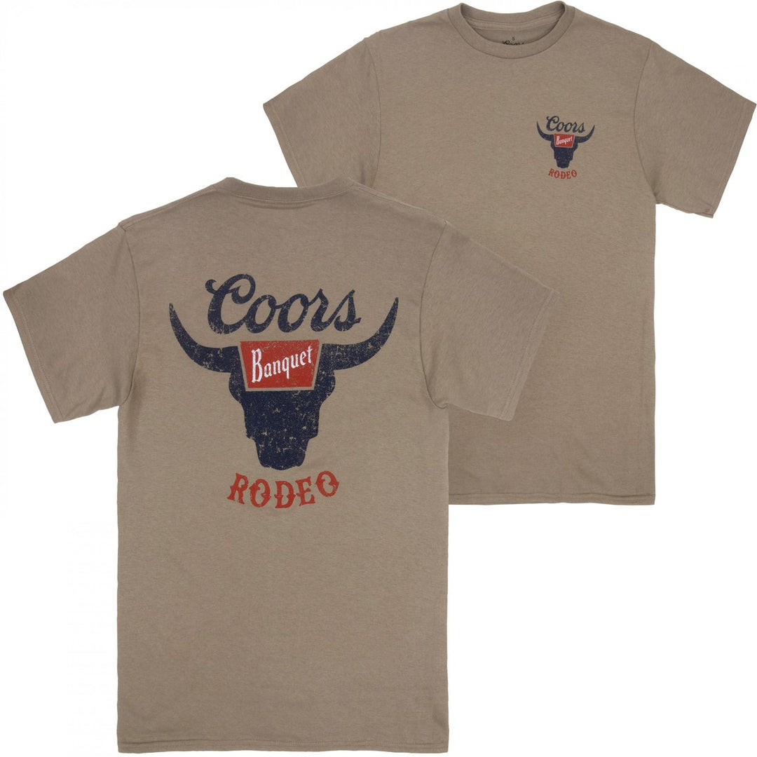 Coors Banquet Rodeo Logo Distressed Front and Back Tan T-Shirt Image 1