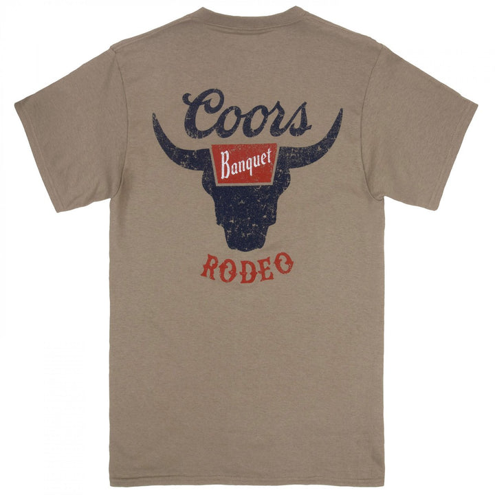 Coors Banquet Rodeo Logo Distressed Front and Back Tan T-Shirt Image 3