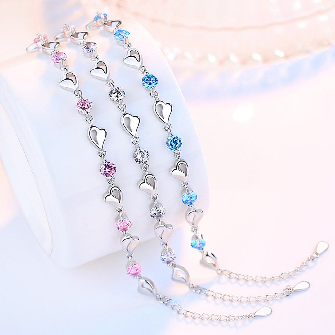 Women Fashion Bracelet Heart Rhinestone Charm Chain Bracelet Zinc Alloy Bracelet Wrist Jewelry for Valentines Day Image 1