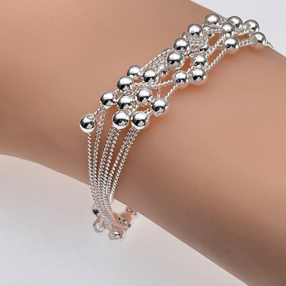 Lady Bracelet Multi-layered Metal Bead Solid Color Adjustable Length Lady Wrist Decoration Bangle for Vacation Daily Image 2