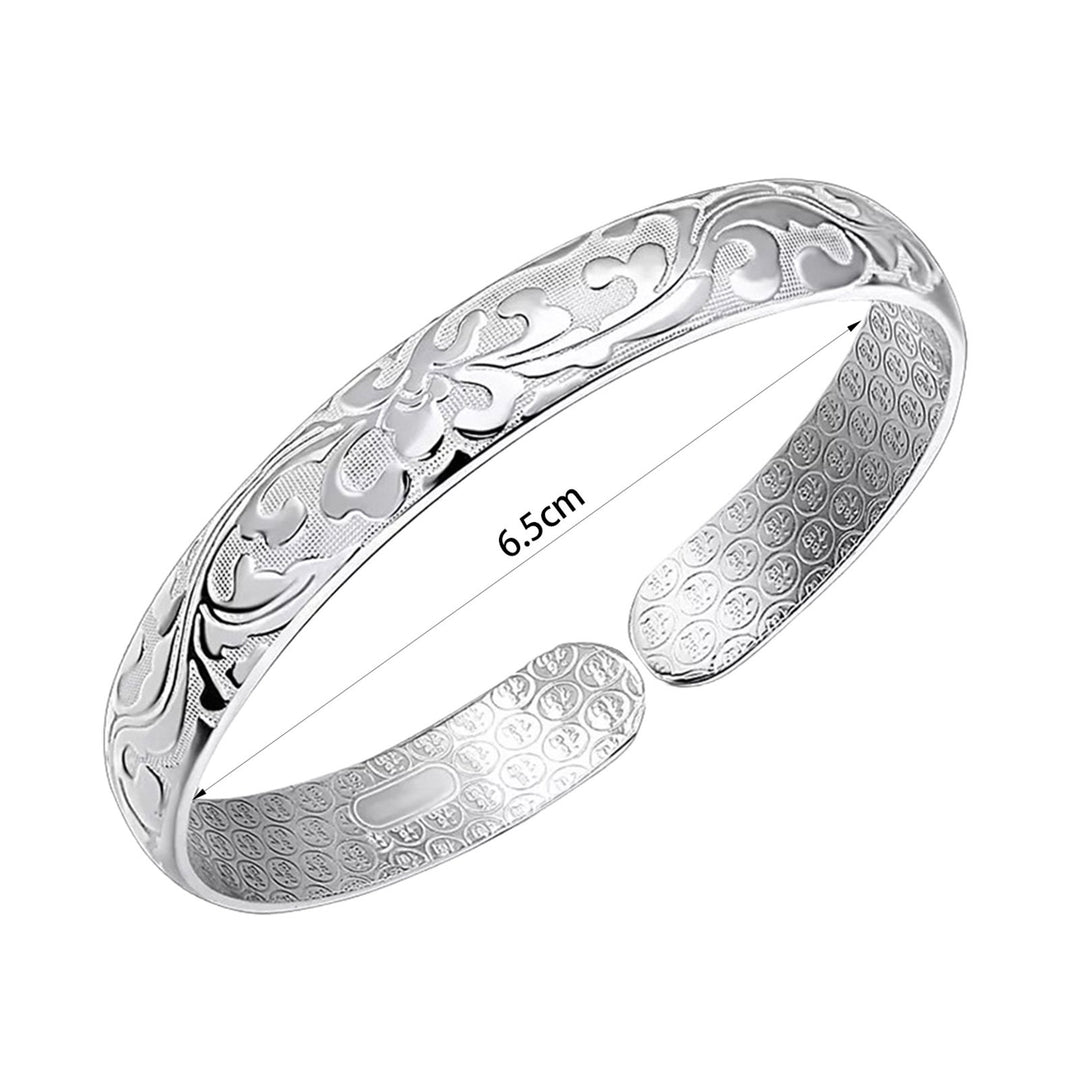 Lady Opening Bracelet Adjustable Circumference Floral Emboss Smooth Polished Wide Wrist Jewelry for Vacation Work Daily Image 4