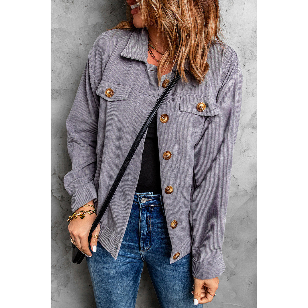 Shaunna Ribbed Corduroy Long Sleeve Jacket with Pocket Image 4