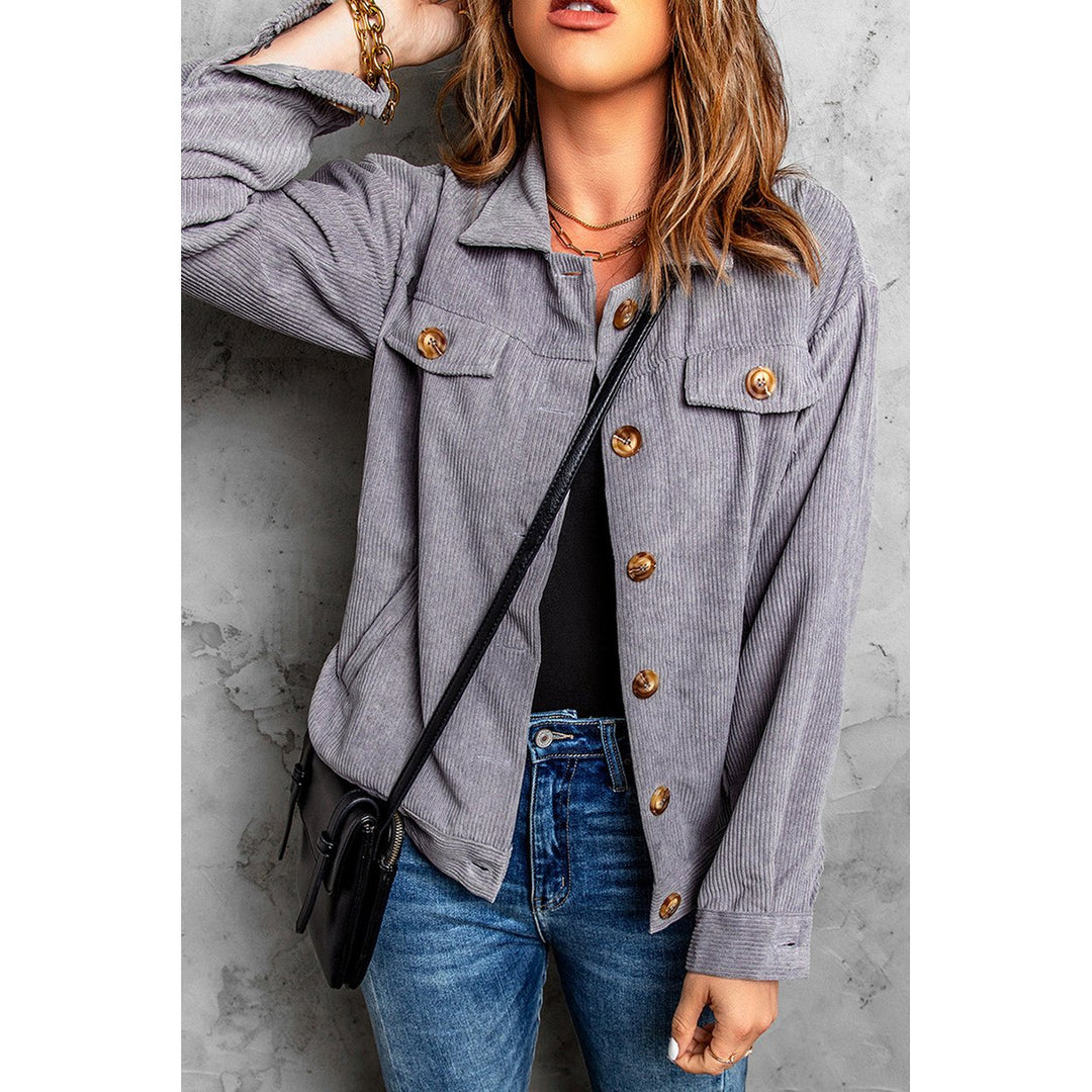 Shaunna Ribbed Corduroy Long Sleeve Jacket with Pocket Image 4