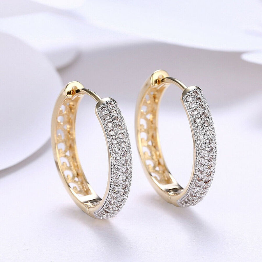 Classic Round18K Gold Plated Crystal Cubic Zirconia Pave Hoop Earrings Image 1