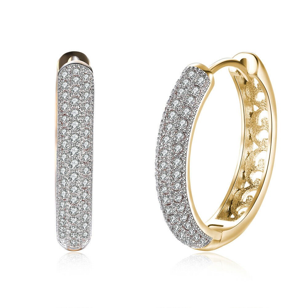 Classic Round18K Gold Plated Crystal Cubic Zirconia Pave Hoop Earrings Image 4