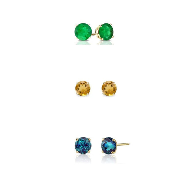 Paris Jewelry 18k Yellow Gold 1/2Ct Created Emerald Citrine and Alexandrite 3 Pairs Round Stud Earrings Plated Image 1