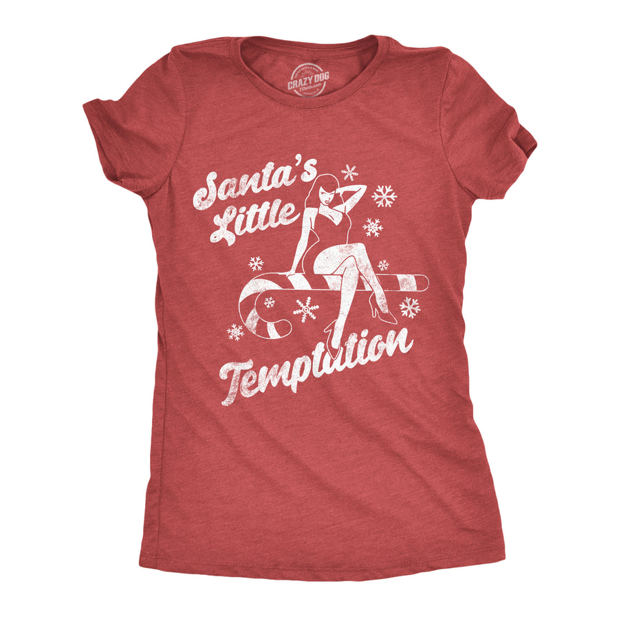 Womens Funny T Shirts Santas Little Temptation Sarcastic Christmas Graphic Tee For Ladies Image 1