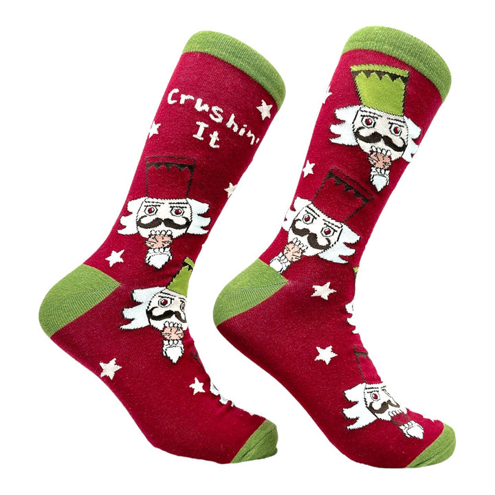 Womens Crushin It Socks Funny Xmas Party Holiday Nutcracker Footwear Image 1