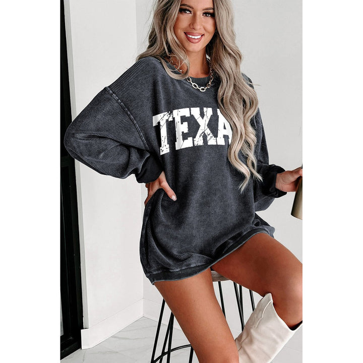 Texas Ribbed Knit Round Neck Pullover Sweatshirt Image 3